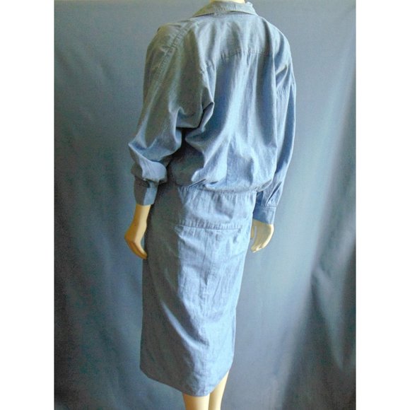 Norma Kamali 80s Vintage Blue Chambray Dress M - Picture 5 of 8